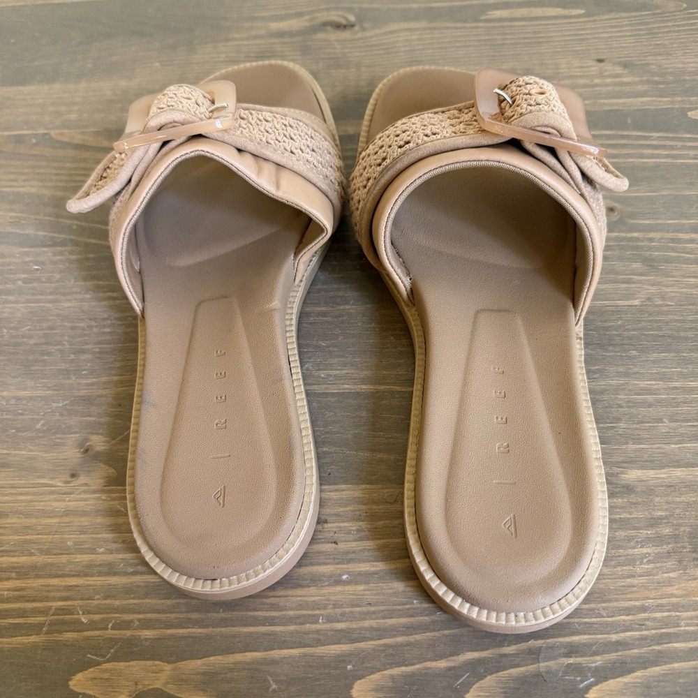 Reef Women's 8 Natural Textile Beige Sunny Emma Comfort Slide Sandals - Picture 9 of 11